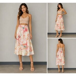 Auguste The Label Rayon Viscose Midi Skirt US 2 Tie Dye Pink Orange‎ Green